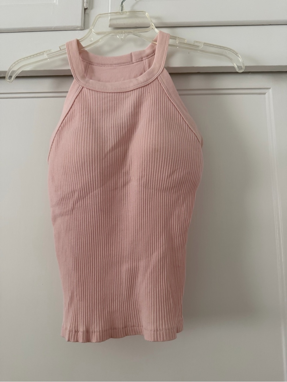 Uniqlo Halter Built in Bra Ribbed High-Neck Tank Top in Light Pale Pink-Small